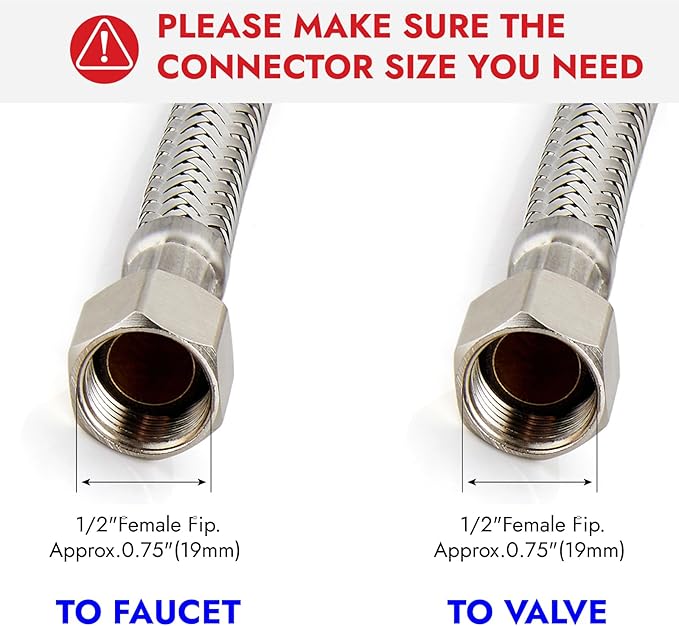 Midanya Faucet Supply Lines,24" Stainless Steel Braided Water Supply Line, 1/2" FIP x 1/2" FIP Faucet Hose, Faucet Hose Connector x 2 Pcs (1 Pair)