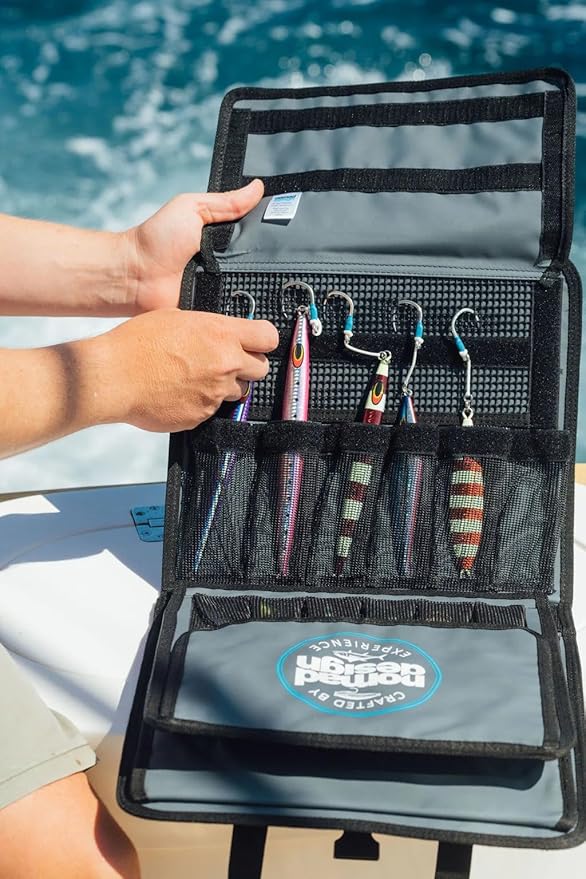 Nomad Design Jig Wallet - Fishing Lure Organizer with Hook Mesh Storage System, 12 individual mesh pockets Waterproof Jig Storage Bag with Optional Insert Sleeve