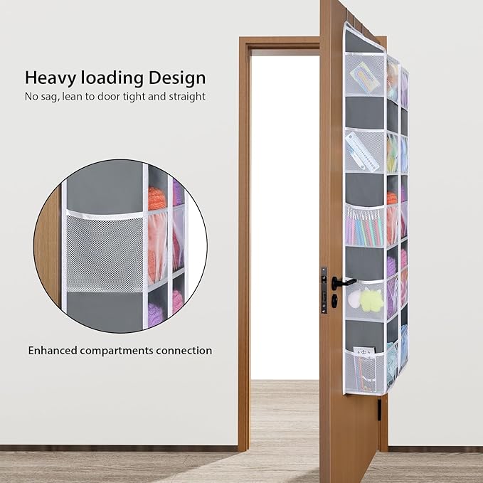 Univivi Over Door Hanging Yarn Storage Organizer, 5 Tiers Hanging Yarn Knitting Organizer with 10 Mesh Side Pockets for Crochet Accessories, Knitting Needles and Yarn Balls