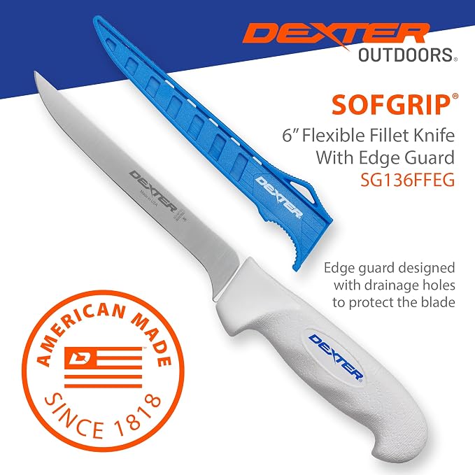 Dexter Outdoors 6" SOFGRIP Fillet Knife | Includes Edge Guard | High-Carbon American Stainless Steel Blade | Resists Corrosion | Comfortable, Slip-Resistant Handle | Made in USA