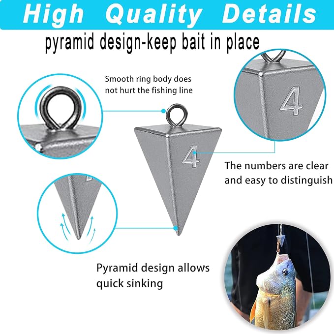 Pyramid Sinkers for Surf & Saltwater Fishing Weights - Durable Lead Fishing Sinkers, 1oz,2oz,3oz,4oz,5oz,6oz,8oz, Assortment Packs.