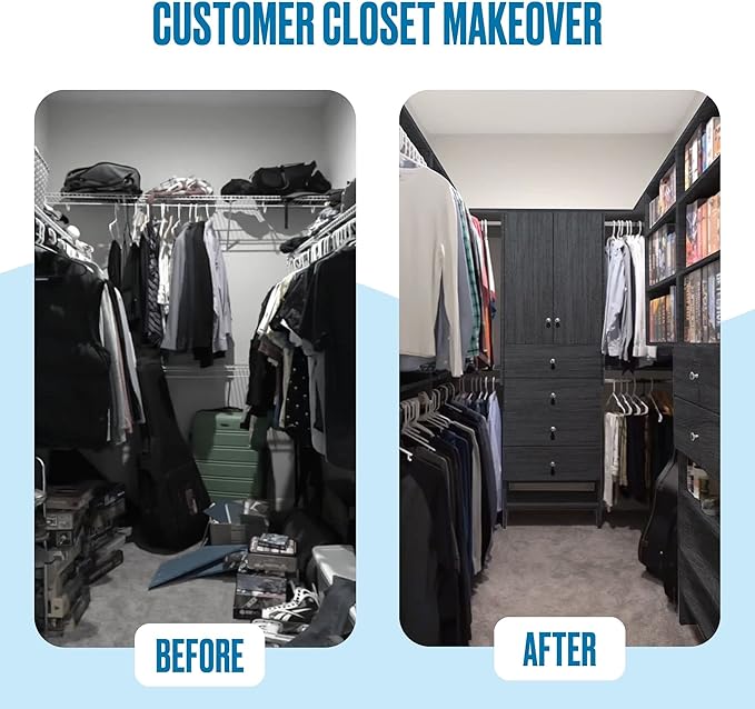 Double Hanging Closet Unit - Modular Corner Closet System - Grey, 31.5 inches Wide - Includes Shelves