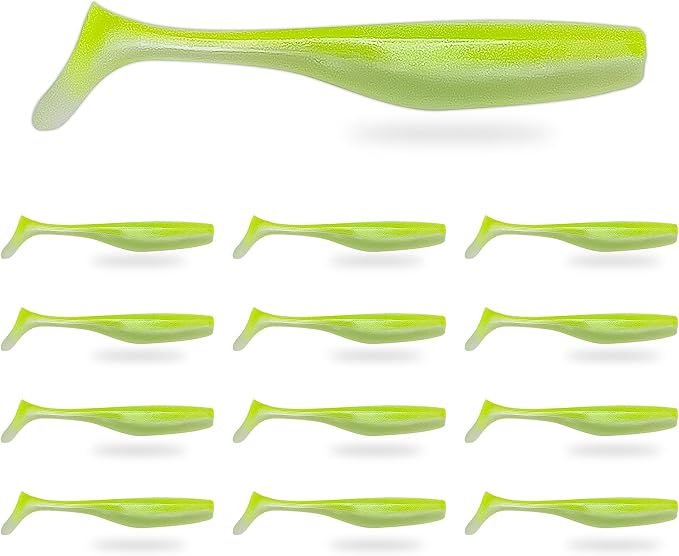 Soft Plastic Paddle Tail Swimbaits Pack of 12 – 3 1/4" & 4" Soft Plastic Fishing Lures with Extra-Large Tail for Lifelike Swimming Action – Freshwater & Saltwater