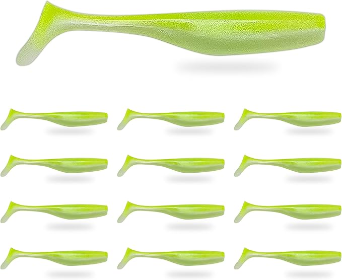 Soft Plastic Paddle Tail Swimbaits Pack of 12 – 3 1/4" & 4" Soft Plastic Fishing Lures with Extra-Large Tail for Lifelike Swimming Action – Freshwater & Saltwater