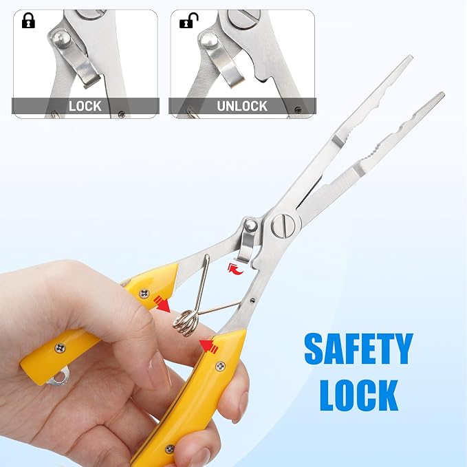 Fishing Pliers Hook Remover, Stainless Steel Long Nose Fish Pliers for Hook Remover Line Cutter Crimper Multi-Function Fishing Tool for Saltwater Freshwater
