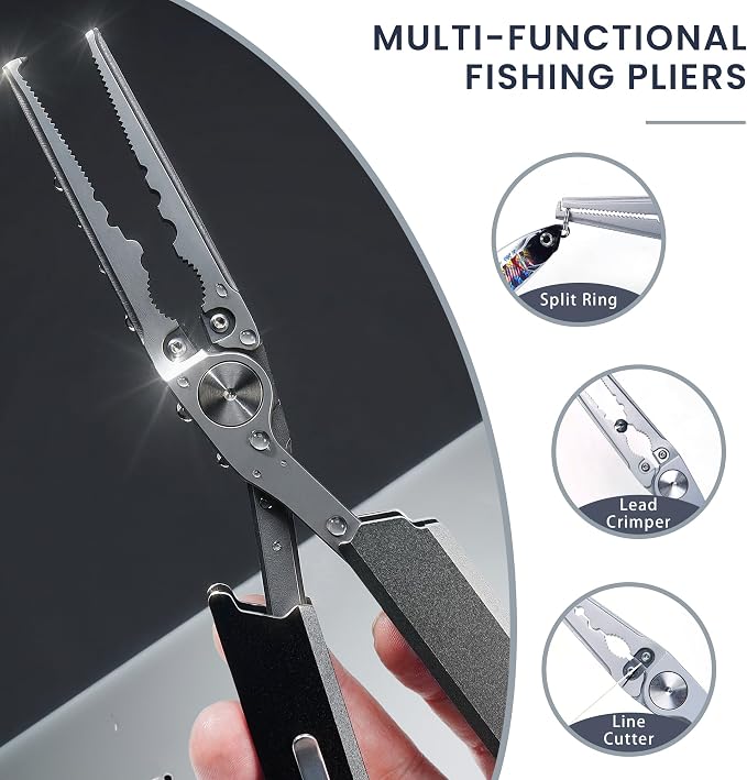 Selake 12-in-1 Saltwater Fishing Pliers EDC Multitool, Titanium Coated Marine Stainless Steel Folding Pen-Sized Hook Remover Braid Cutter Fishing Gear Gifts for Men