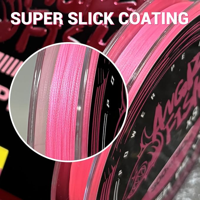 ANGRYFISH 8 Strand PE Braided Fishing Line - High-Visibility to Anglers, Invisible to Fish - Ultra-Strong & Abrasion Resistant - Thinner Diameter for Longer Casts - Pink/Orange - Saltwater/Freshwater