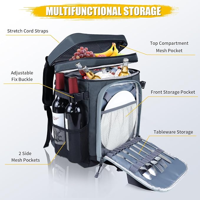 Backpack Cooler - AYAMAYA Upgrade Leakproof Cooler Backpack with Padded Top Handle, 40 Cans Large Waterproof Insulated Camping Coolers for Beach, Fishing, Picnic, Travel, BBQ
