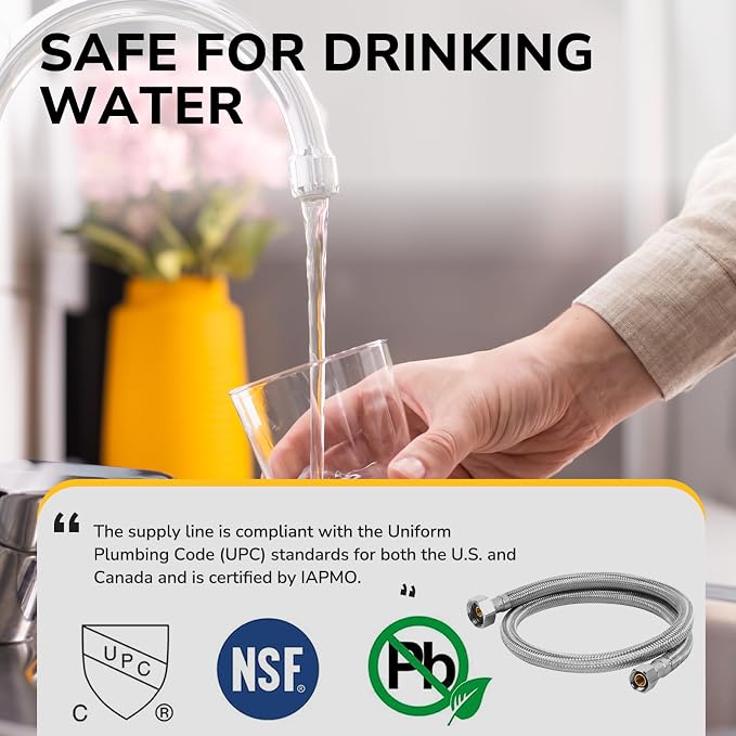 36" Faucet Supply Line, 3/8 inch Comp x 1/2 inch FIP Faucet Connector, Braided Stainless Steel Faucet Hose for Bathroom Sink and Kitchen, Leak-Resistant cUPC Certified Water Supply Line, 2 Pack
