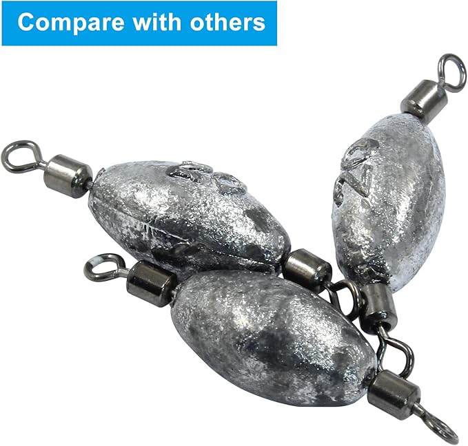 Uenhoy Fishing Weights Inline Trolling Fishing Sinker Tackle with Inner Swivels, Oval Drop Casting Fishing Weight Sinkers