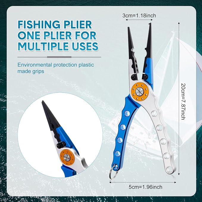 Lasnten 2 Pcs Fishing Pliers Saltwater Braid Cutters 7.8 Inch Fishing Hook Remover Split Ring Fishing Tools with Sheath and Lanyard Gear Gifts for Fish Line Cutting Boat Fly Ice Fishing Accessories