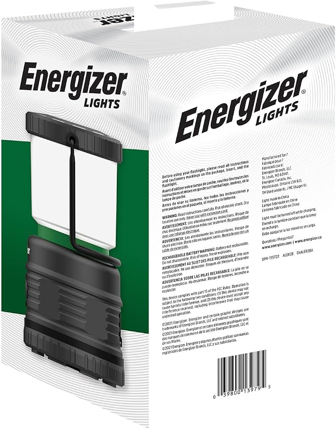 Energizer LED Camping Lantern X1000, Bright and Rugged Tent Light, Water-Resistant Rechargeable Lantern for Camping, Hiking, Fishing, Emergency, Portable Light (USB Cable Included)