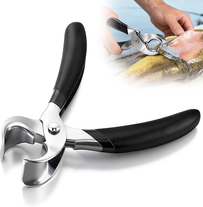 Catfish Skinning Pliers, Heavy Duty Steel Fish Skinner, Professional Fish Plier with Ergonomic Grips, Durable Multi Purpose Catfish Skinners, Fishing Pliers(Black,1 Pack)