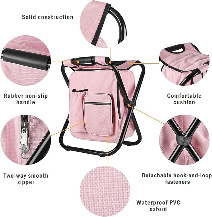 Kikerike Backpack Stool Cooler Chair Heavy Duty 300 LBS Max Load Portable Lightweight Stool Backpack Folding Fishing Cooler Seat for Camping Hunting Fishing