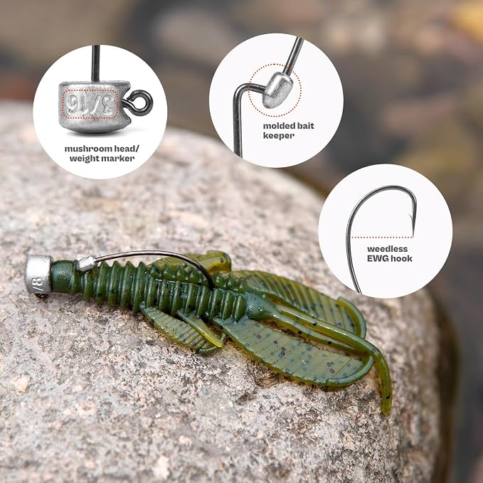 20Pack Weedless Ned Rig Jig Heads with Molded Bait Keeper System – Mushroom Head for Weedless Finesse Bass Fishing 1/16 1/8 3/16 1/4oz