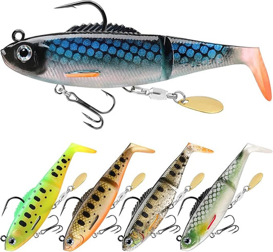 TRUSCEND Shadtale Easy Catch Soft Fishing Lures with BKK Hooks - Trembly Sinking and Vibrating Swim for More Bites, Pre-Rigged Swimbaits for Bass, Trout, Crappie, Walleye, Freshwater Saltwater Fishing
