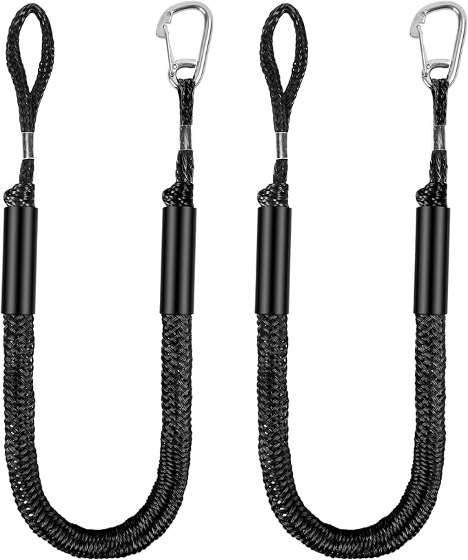 4-5.5ft, Bungee Dock Line with Stainless Steel Clip Safe Boat Rope Mooring String with Foam Float for Pontoon, Boat Accessories, Sea Doo,2 Pack (Black)