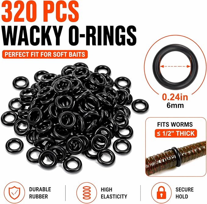 Wacky Rig Tools 2 Pcs with 320 Pcs Wacky O-Rings, Luxiv Wacky Worm Tools for Fishing Worm Rig Kits Fishing Rigging Utensil for Clip Baits Utensil with Keychain