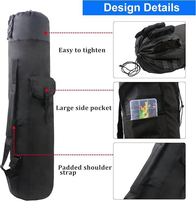 Fishing Rod Carrier Pole Bag Rod Case Large Storage Reel Bag Travel Carrier Organizer Holds 5 Reels Waterproof Fishing Gear Equipment Tackle Gifts for Men (Black)