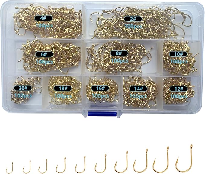 Dyxssm Small Fishing Hooks for Freshwater, 1000pcs 600pcs 400pcs Trout Fish Hook Set, 10 Sizes #2-#20