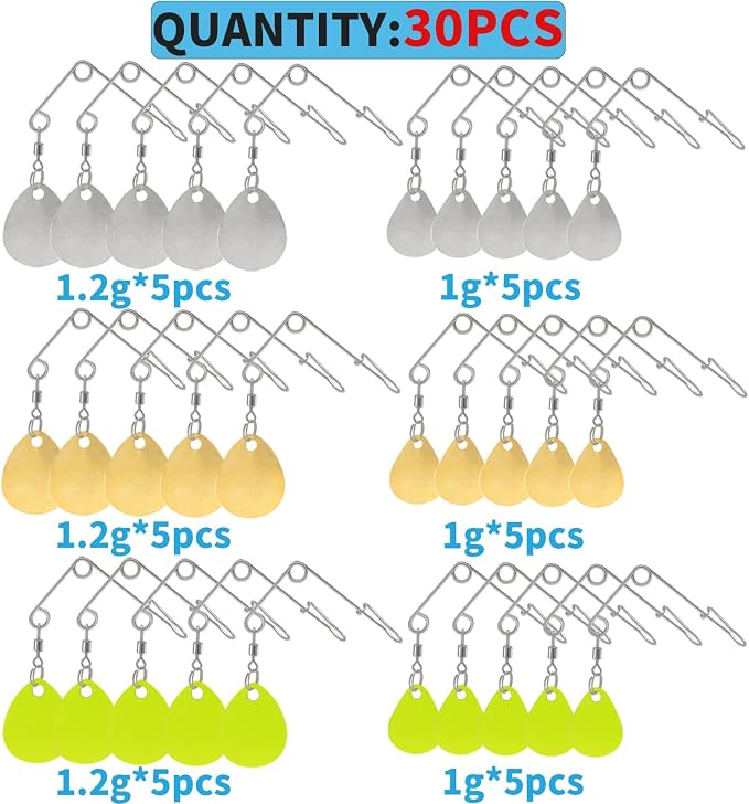 Fishing Spinnerbait Smooth Spoons Kit Fishing Spinner Blades Smooth Spoons Rigs with Willow and Teardrop Making Fishing Lures Replacement Accessories