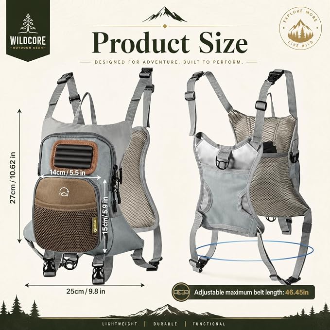 Qiullen Fly Fishing Chest Pack,Waterproof Tackle Bag with Zip-Down Workstation,Fly Box Storage,Net Holder,Adjustable Straps for Wading and Stream Fishing