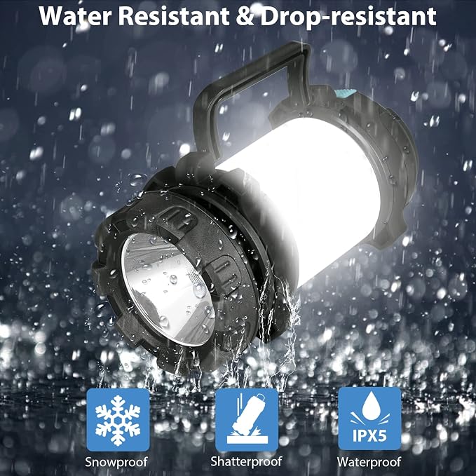 BOBKID 2 Pack Camping Lantern, Outdoor LED Camping Light, Rechargeable Flashlights with 1000LM, 6 Modes, IPX5 Waterproof Portable Emergency Camp Light for Hurricane Survival - Black