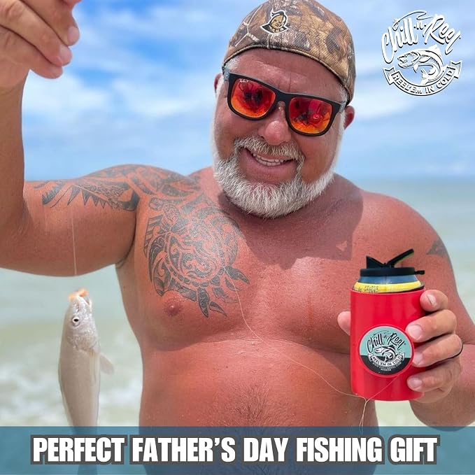Made in USA | Fishing Can Cooler | Top Camping Essentials, Boat Gifts, Kayak Accessories, and Lake Float Gadget | Great Camper Must Haves | Fun Fishing Gift | Retail Box Packaging | Red