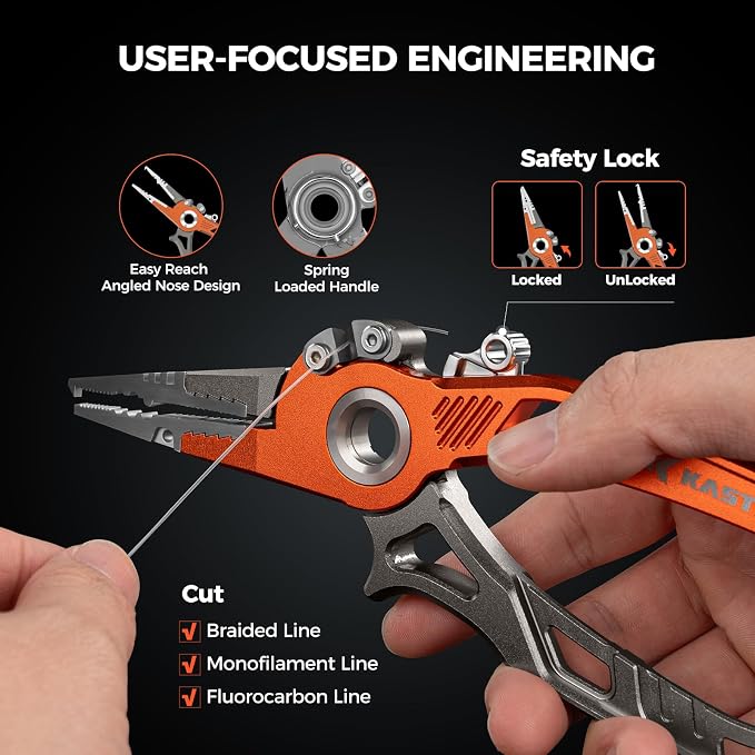 KastKing AlumaStream Finesse Fishing Tool Combo, 7.5” Aluminum Saltwater Fishing Pliers, Crossover Pliers, Wacky & Neko Rig Plier with O-Ring Storage, Fishing Tool Combo, Fishing Gifts for Men
