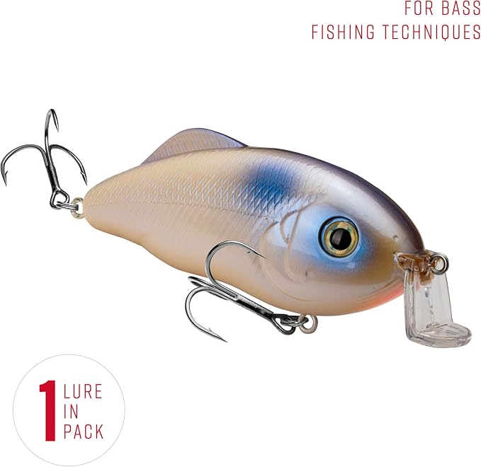 Strike King Hybrid Hunter Shallow Jr. Fishing Lure, Shallow Diving Crankbait, 90-Degree Bill, 3D Eyes, Loud Rattle, Dives 1 to 3-Feet,Size 4 & 6 Treble Hooks