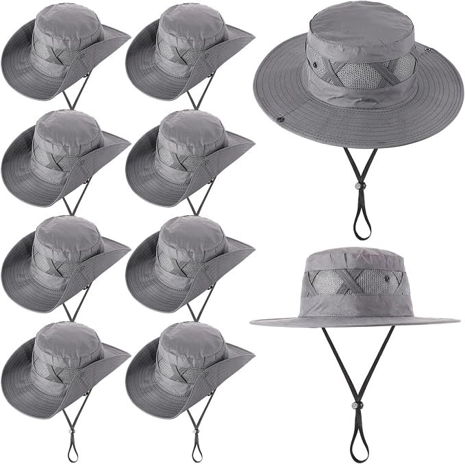 Xtinmee 10 Pcs Bucket Hat Bulk Safari Hat Wide Brim Boonie Hiking Fishing with Chin Strap for Women Men Adult Summer