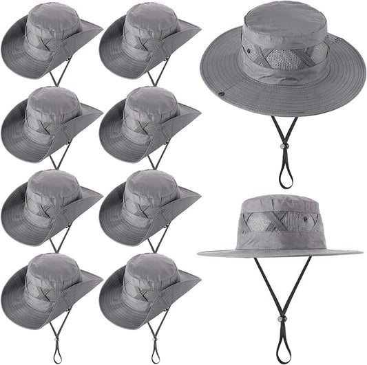 Xtinmee 10 Pcs Bucket Hat Bulk Safari Hat Wide Brim Boonie Hiking Fishing with Chin Strap for Women Men Adult Summer