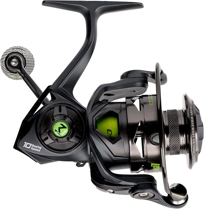 Lew's MACH 2 Spinning Fishing Reel, 6.2:1 Gear Ratio, Right or Left-Hand Retrieve, Aluminum Frame, Premium 10 Stainless Steel Ball Bearings, Black/Green