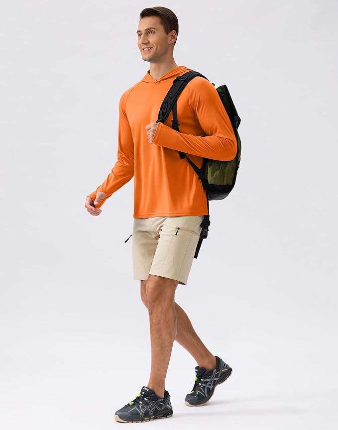 Pudolla Men's Sun Protection Hoodie Shirts UPF 50+ Rash Guard SPF Long Sleeve Fishing Shirt for Men Swim Hiking Boating
