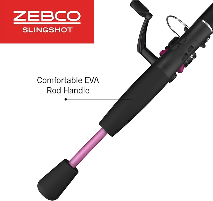 Zebco Slingshot Spinning Reel and Fishing Rod Combo, 2-Piece Medium-Light Durable Fiberglass Rod, Comfortable EVA Handle, Pre-Spooled with 8-Pound Cajun Fishing Line