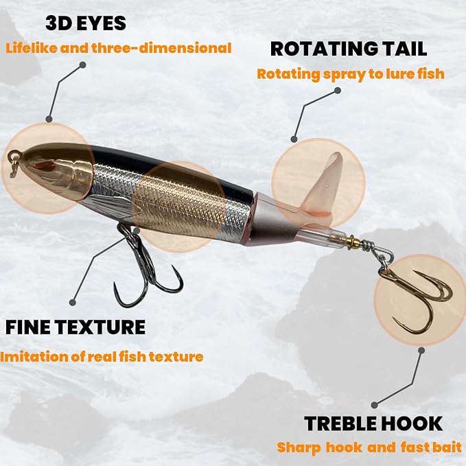 Bestac Topwater Fishing Lures Set Popper Lures for Bass Catfish Pike Perch Bass Lures with Floating Rotating Tail Artificial Hard Bait Multiple Colors