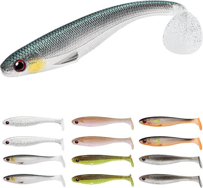 TRUSCEND Shadtale Easy Catch Soft Fishing Lures, Unique Vibration and Action for Various Rigs, Paddle Tail Swimbaits Trailer for Bass, Trout, Crappie, Walleye, Redfish, Saltwater & Freshwater Fishing