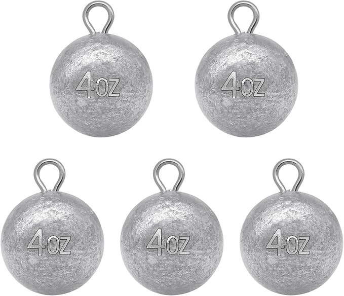 5 Pcs Fishing Round Sinker Cannonball Lead Weights Assortment Egg Drop Bass Weights Saltwater Freshwater Casting 1-5oz