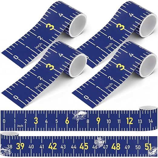4 Pack Fishing Ruler for Boat 51" Self Adhesive Fishing Measuring Tape Fish Measuring Decals Waterproof Self Adhesive Measurings Ruler Sticker (Blue)
