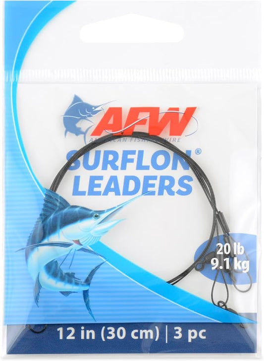 AFW Surflon Fishing Leaders – Black Nylon Coated Stainless Steel Wire, Swivel & Snap, 3 Pack, Variety Pack – Strong Leader Line for Catfishing & Toothy Game Fish