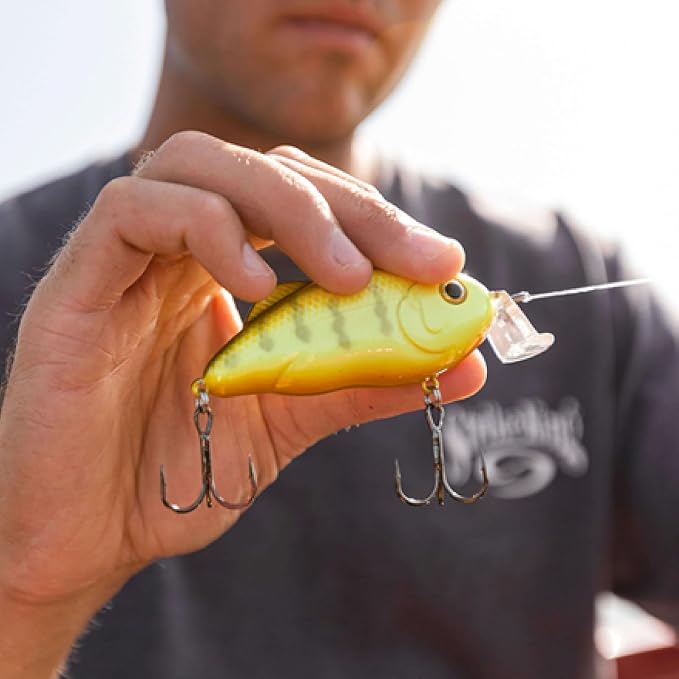 Strike King Hybrid Hunter Shallow Jr. Fishing Lure, Shallow Diving Crankbait, 90-Degree Bill, 3D Eyes, Loud Rattle, Dives 1 to 3-Feet,Size 4 & 6 Treble Hooks