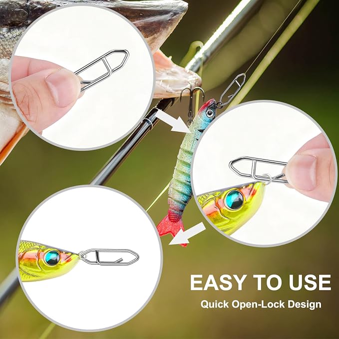 100PCS Fishing Speed Clips, Fishing Swivels & Snaps, High Strength Speed Clips for Fishing Lures, Quick Change Snap Set, Freshwater Saltwater Lure Connector Tackle