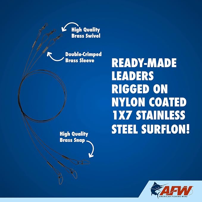 AFW Surflon Fishing Leaders – Black Nylon Coated Stainless Steel Wire, Swivel & Snap, 3 Pack, Variety Pack – Strong Leader Line for Catfishing & Toothy Game Fish