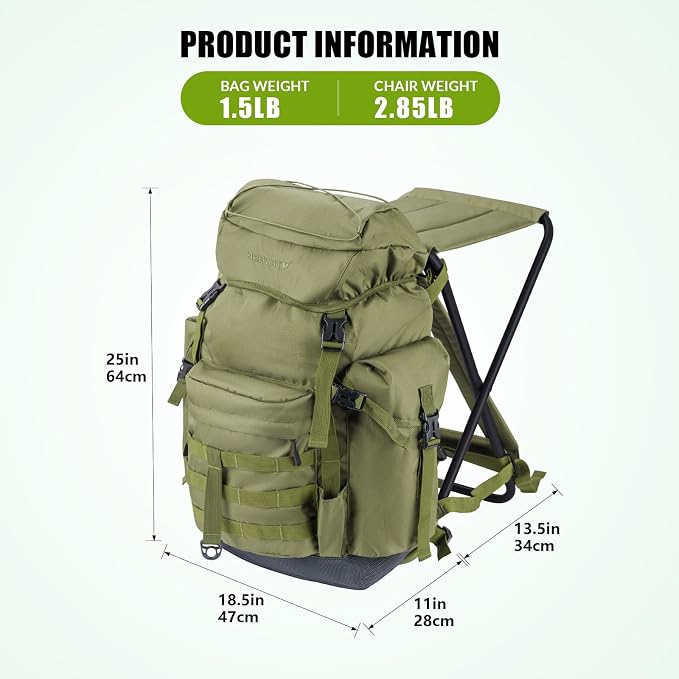 THKFISH Fishing Backpack with Foldable Chair, 35L Tackle Box Backpack with Rod Holders Fishing Storage Bag Portable Stool for Outdoor Fishings, Camping, and Hunting