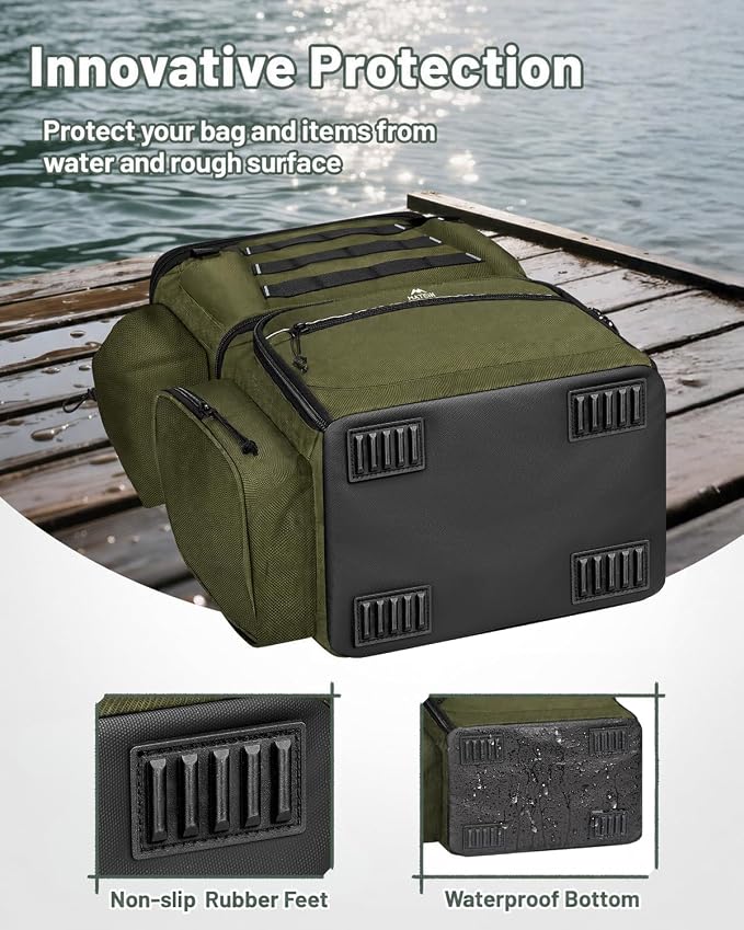 MATEIN Fishing Backpack with 4 Tackle Boxes, Fishing Bag with Rod Holder & Safety Compass & Cooler, Gifts for Fishermen
