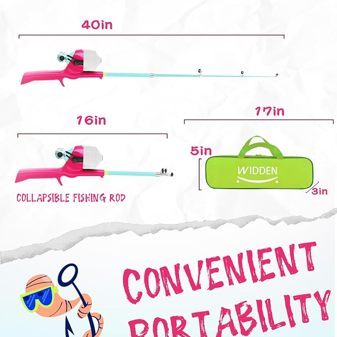 Kids Fishing Pole, Telescopic Fishing Rod, Toddler Collapsible Fishing Rod and Reel Combo with Tackle Box, Fishing Line, Bobber, and Soft Lures for Boy, Girl, Youth, Beginner, Over 4 Years Old