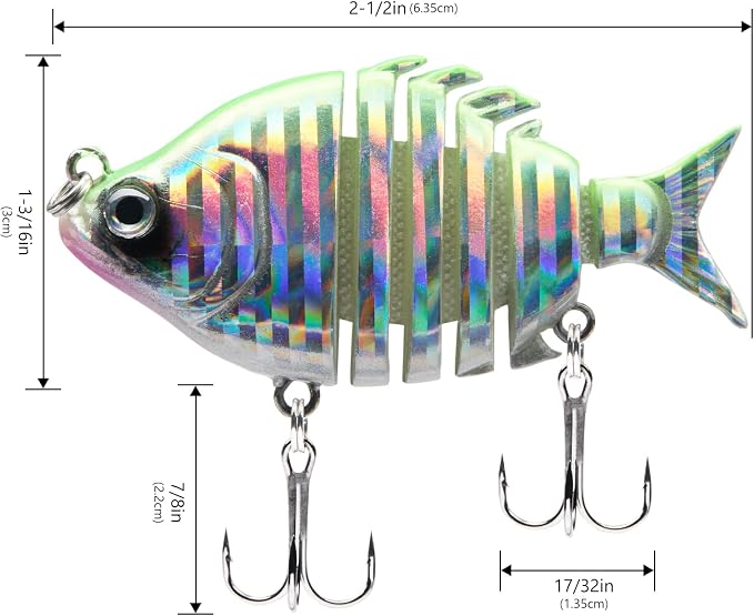 Bassdash SwimPanfish 0.34oz Hard Swimbaits Multi Jointed Topwater Trout Bass Fishing Crank Lure for Freshwater and Saltwater