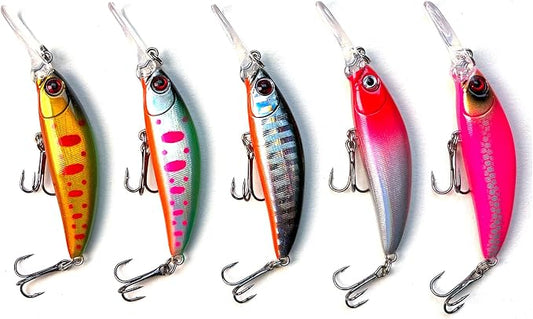 Minnow Fishing Lures crankbaits Set, 1/5oz Hard baits with Vibrant Colors for Trout, bass, Perch - Ideal for Stream and Lake Fishing， 5-Pack