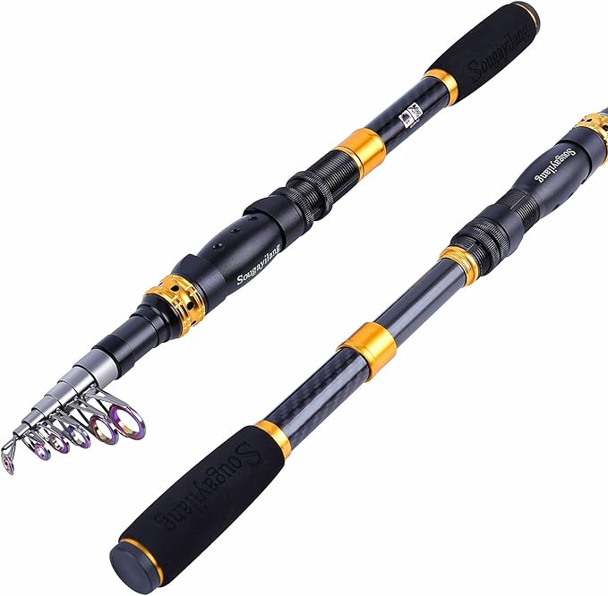Sougayilang Telescopic Fishing Rod – 24 Ton Carbon Fiber Ultralight, Portable Retractable Handle, CNC Reel Seat, Stainless Steel Guides for Bass, Trout, Salmon, Panfish