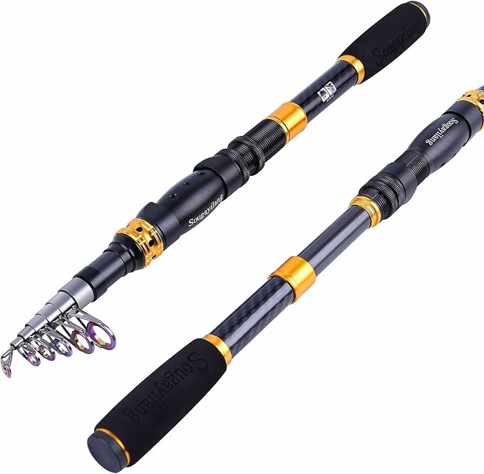 Sougayilang Telescopic Fishing Rod – 24 Ton Carbon Fiber Ultralight, Portable Retractable Handle, CNC Reel Seat, Stainless Steel Guides for Bass, Trout, Salmon, Panfish